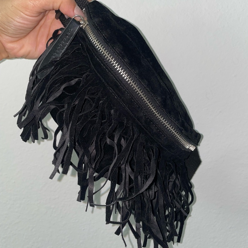 Fringed Black Belt Bag